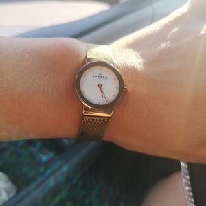 Skagen gold fine watch with gemstone inset